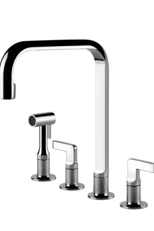 Rubinetto Cucina 3 Fori Con Canna Girevole Con Doccetta Estraibile Mono Getto Cromo Inciso 58703 Gessi Super Prezzo