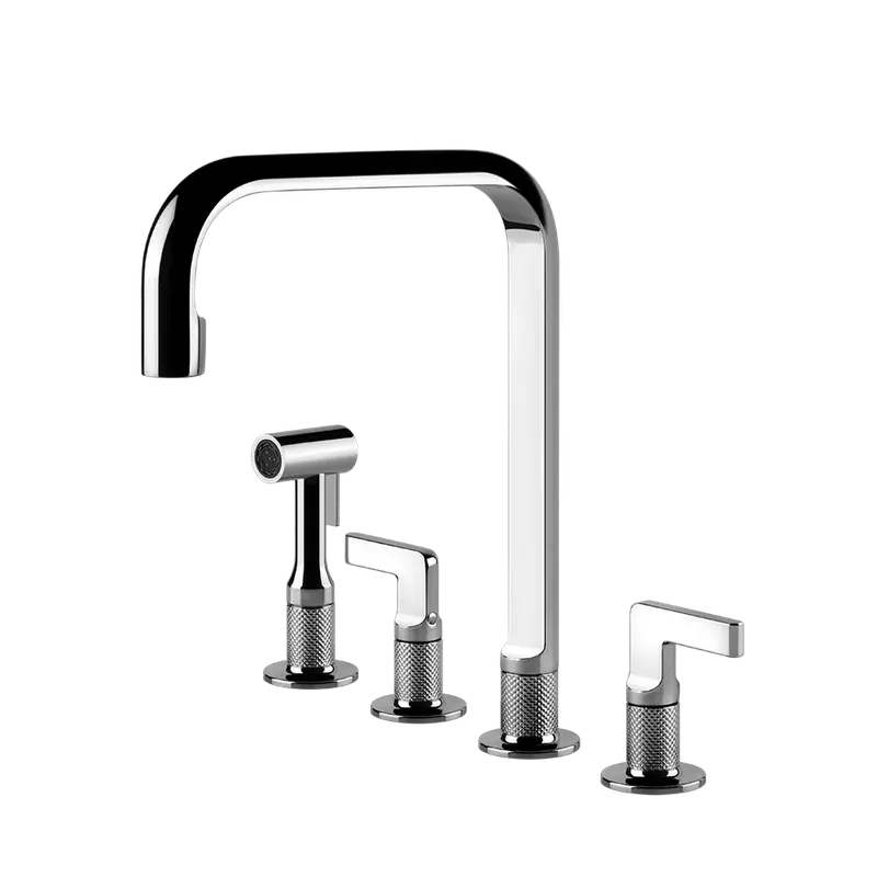 Rubinetto Cucina 3 Fori Con Canna Girevole Con Doccetta Estraibile Mono Getto Cromo Inciso 58703 Gessi Super Prezzo
