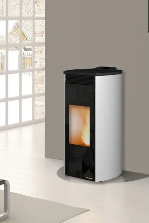 Palazzetti Giorgia 12 Ecofire Stufa A Pellet Ad Aria 12kw Con Top In Ghisa E Rivestimento Stondato In Acciaio Bianco Nuovo Arrivo