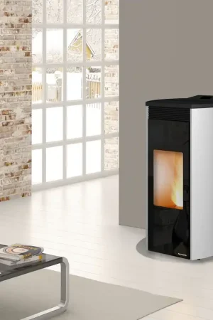 Novità Palazzetti Giorgia 9 Ecofire Stufa A Pellet Ad Aria 9kw Con Top In Ghisa E Rivestimento Stondato In Acciaio Bianco