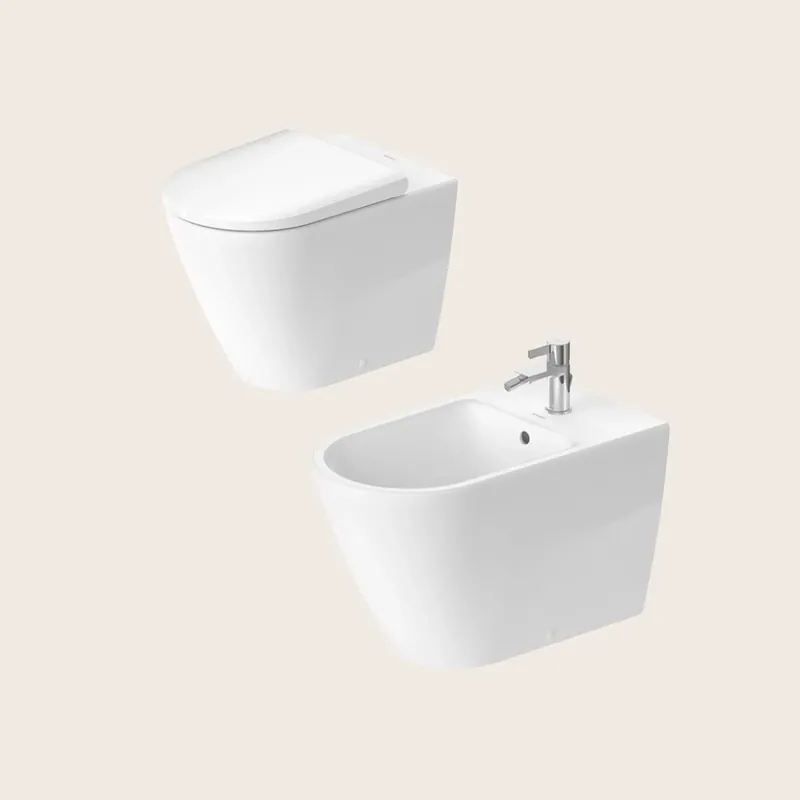 Spedito Oggi Duravit d-neo coppia sanitari vaso rimless e bidet a pavimento con sedile a chiusura rallentata bianco