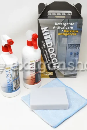 Promozione Kit Doccia Detergente Anticalcare E Barriera Antigoccia per pulizia e protezione