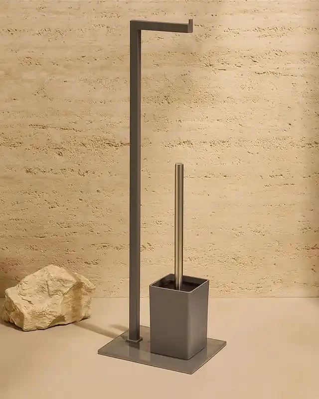 Affare Piantana portarotolo e portascopino grigio con base in vetro