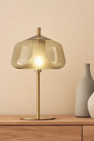 Miloox Xray Lampada da tavolo in vetro miele e montatura oro spazzolato Prezzo Conveniente