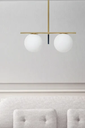 Miloox Jugen Lampada A Sospensione 2 Luci 20 Cm in vetro soffiato Biancoe E Montatura Oro Spazzolato Promo Stagionale
