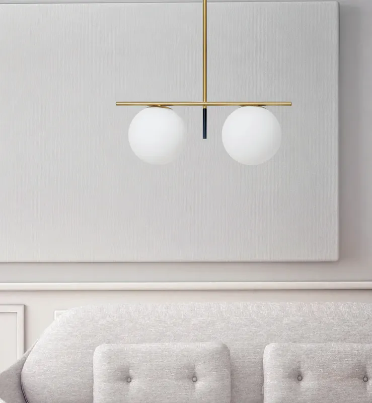 Miloox Jugen Lampada A Sospensione 2 Luci 20 Cm in vetro soffiato Biancoe E Montatura Oro Spazzolato Promo Stagionale