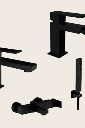 Più Venduto Teorema Pillar Set Miscelatori Lavabo Bidet click clack E Vasca Nero Opaco