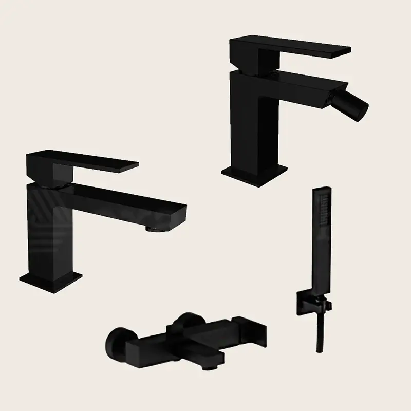Più Venduto Teorema Pillar Set Miscelatori Lavabo Bidet click clack E Vasca Nero Opaco
