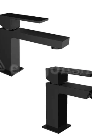 Teorema Pillar Coppia Miscelatori Lavabo E Bidet scarico click clack Nero Opaco Pillar Sconto