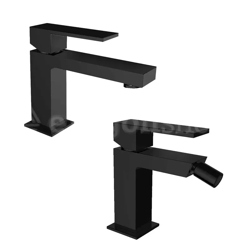 Teorema Pillar Coppia Miscelatori Lavabo E Bidet scarico click clack Nero Opaco Pillar Sconto
