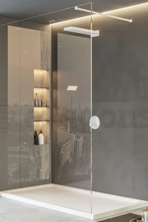 Walk in parete doccia fissa 100 cm vetro trasparente 8 mm H 200 cm bianco opaco Nuova Collezione
