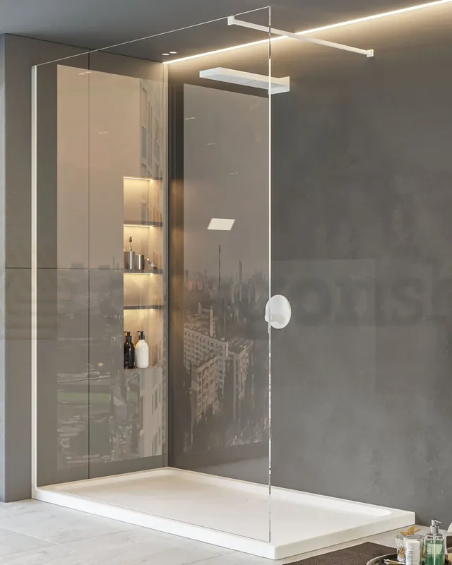 Walk in parete doccia fissa 100 cm vetro trasparente 8 mm H 200 cm bianco opaco Nuova Collezione