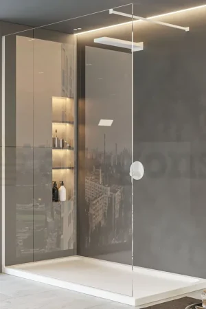 Walk in parete doccia fissa 110 cm vetro trasparente 8 mm H 200 cm bianco opaco Solo Oggi