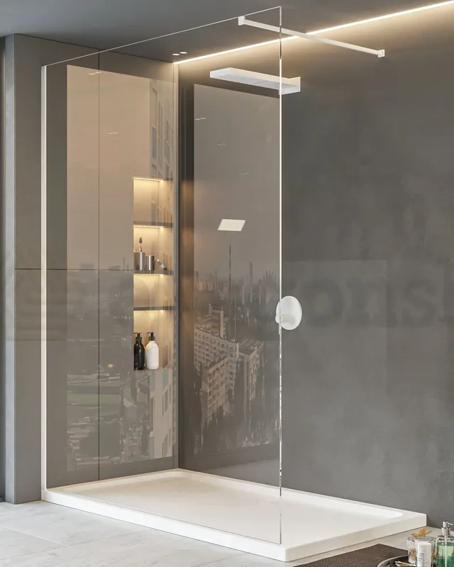 Walk in parete doccia fissa 110 cm vetro trasparente 8 mm H 200 cm bianco opaco Solo Oggi