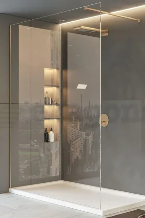 Walk in parete doccia fissa 110 cm vetro trasparente 8 mm H 200 cm oro Nuovo Arrivo