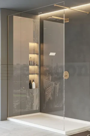 Walk in parete doccia fissa 140 cm vetro trasparente 8 mm H 200 cm oro Occasione