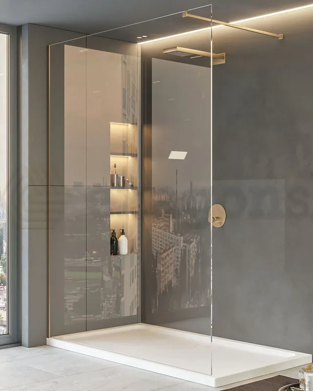 Walk in parete doccia fissa 140 cm vetro trasparente 8 mm H 200 cm oro Occasione