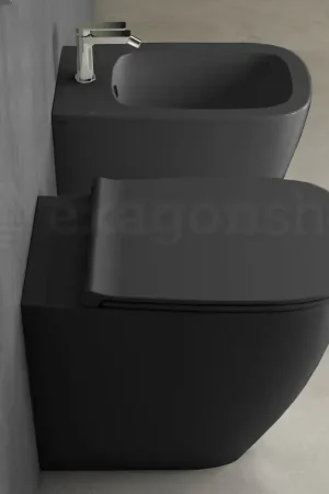 Spedizione Espresso Globo Genesis Coppia Sanitari filoparete Vaso senza brida E Bidet A Pavimento Sedile Rallentato Smoke
