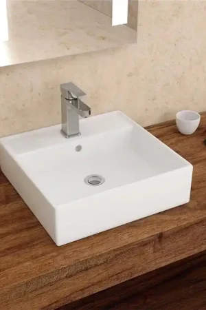 Acquista Ora Lavabo 38x38 Appoggio bordo rubinetteria In Porcellana Bianco New Line Xr2