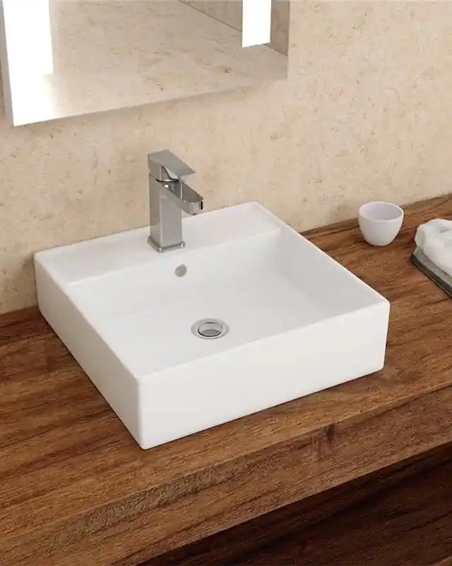 Acquista Ora Lavabo 38x38 Appoggio bordo rubinetteria In Porcellana Bianco New Line Xr2