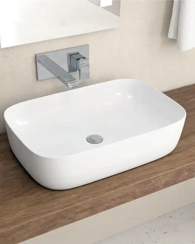 Reso Gratuito Lavabo 60x39 Da Appoggio In Porcellana Bianco New Line Quadro