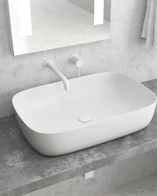 Lavabo 60x39 Da Appoggio In Porcellana Bianco Opaco New Line Quadro Esclusivo