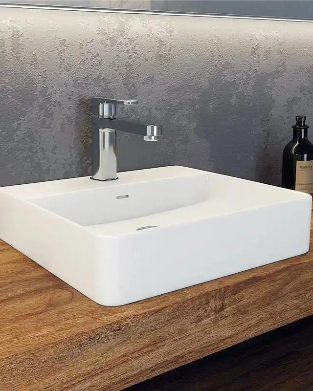 Lavabo 50x42 Da Appoggio con bordo rubinetteria In Porcellana Bianco New Line Xr2 Soddisfatti O Rimborsati