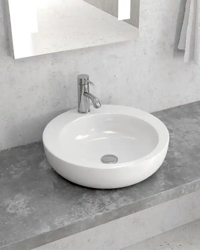 Miglior Prezzo Lavabo 46 Cm da Appoggio con bordo rubinetteria In Porcellana Bianco New Line Ovo