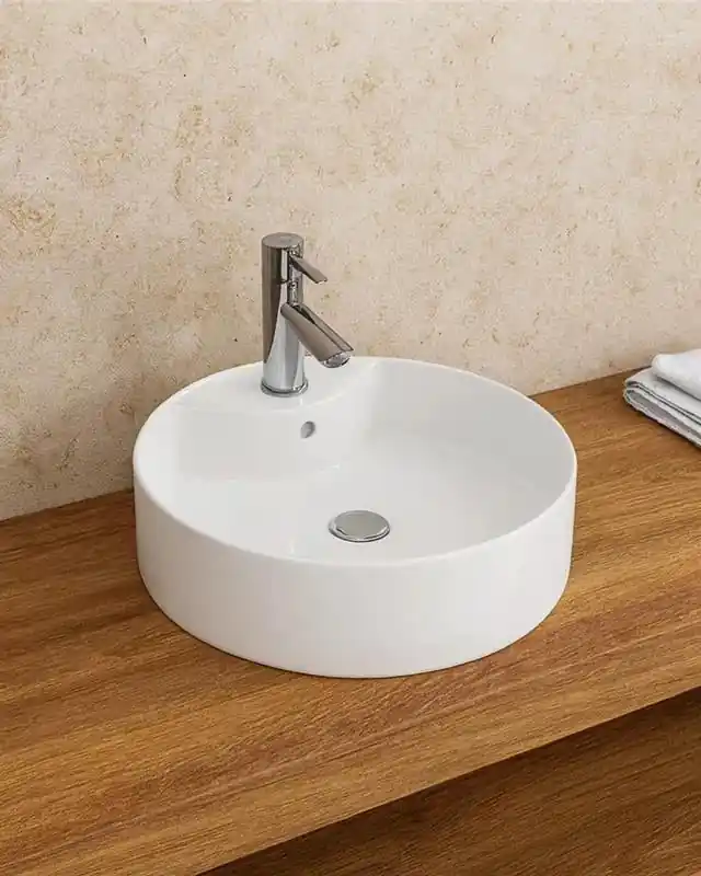 Miglior Prezzo Ciotola 46,5 Cm Da Appoggio con bordo rubinetteria In Porcellana Bianco New Line O2