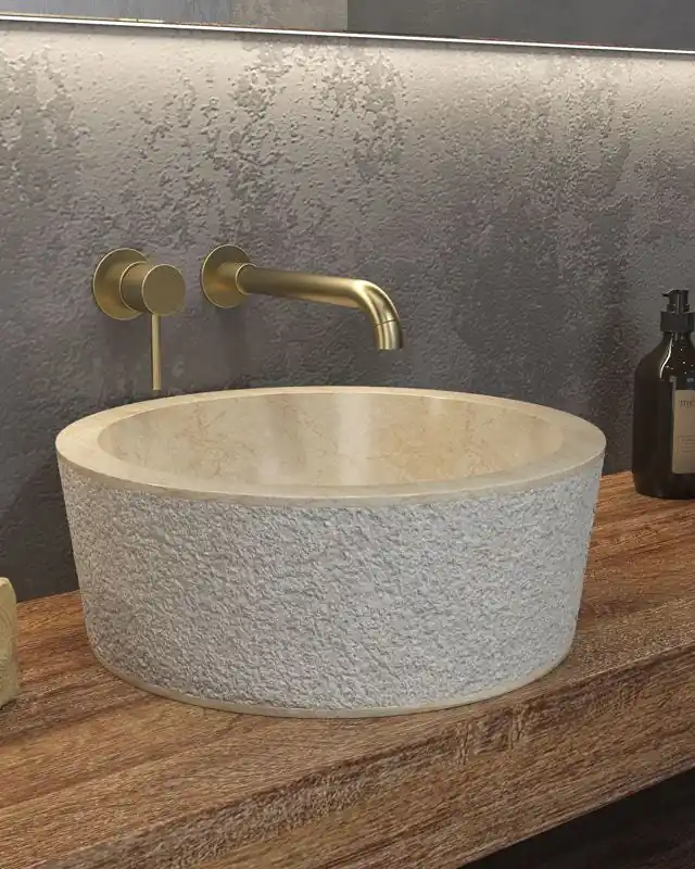 Esclusivo Ciotola 40 Cm Da Appoggio In pietra e Marmo beige New Line Stone Mirror