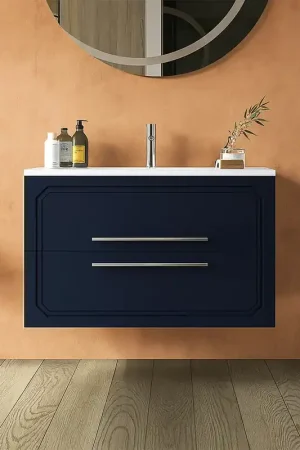Affare Mobile bagno blu opaco 80x46 Vienna lavabo in ceramica lucida