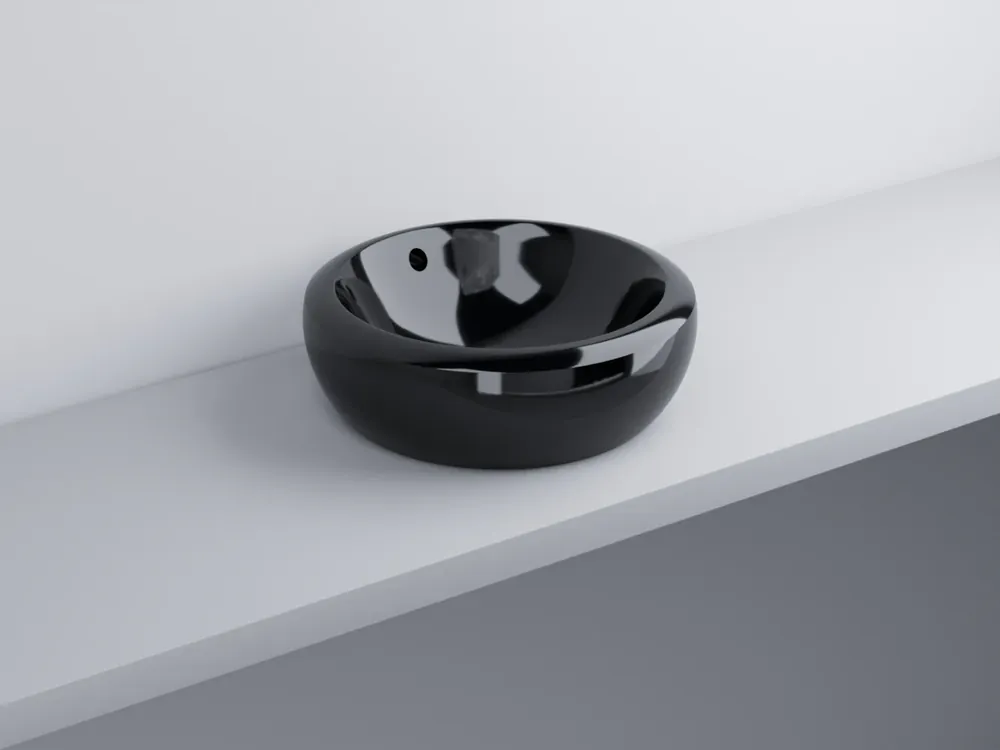 Esclusivo Cielo Fluid Lavabo 45 Cm Da Appoggio Senza Foro Con Troppopieno Nero Lucido