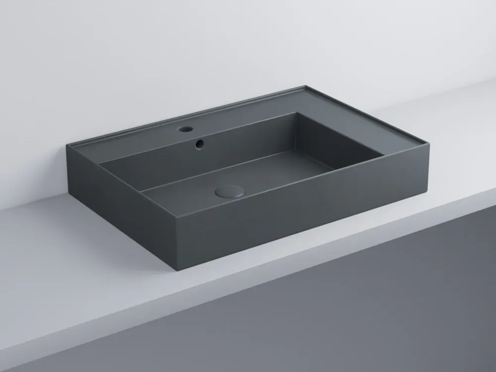 Cielo Enjoy Lavabo 70x48 Sospeso O Da Appoggio Rettangolare Con Troppopieno Basalto Offerta Limitata