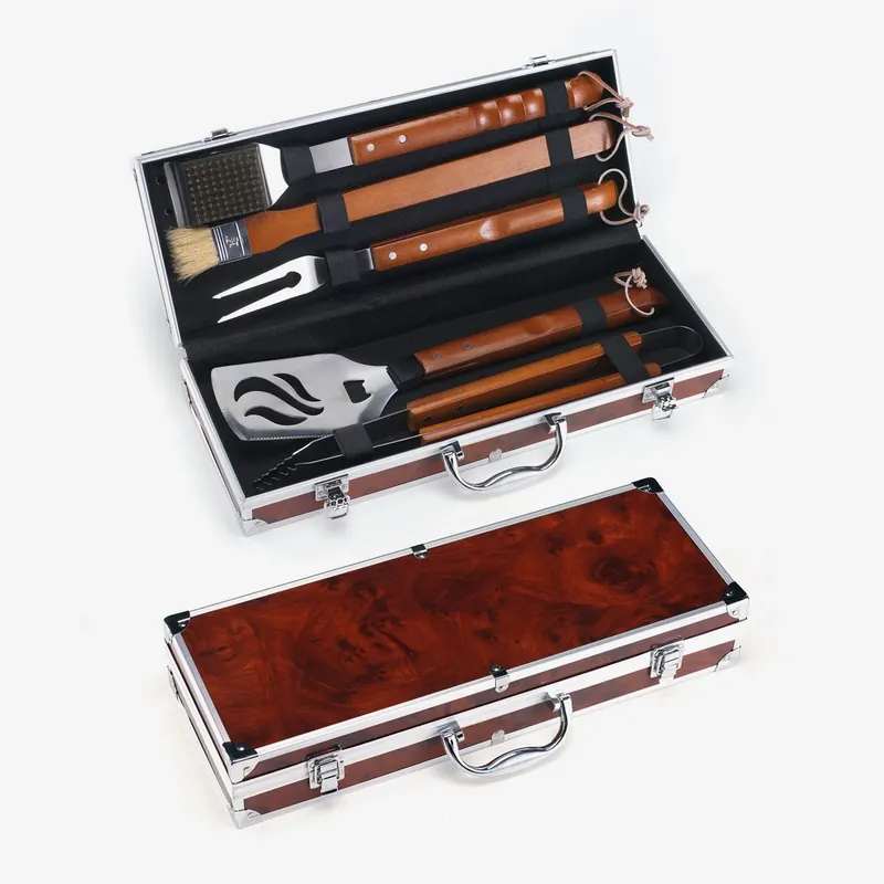 Pagamento Sicuro Palazzetti Lux Set utensili barbecue con manico in legno e valigetta in radica