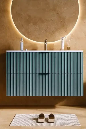 Bestseller Mobile bagno 82x47 azzurro opaco cannettato Teramo con lavabo in ceramica