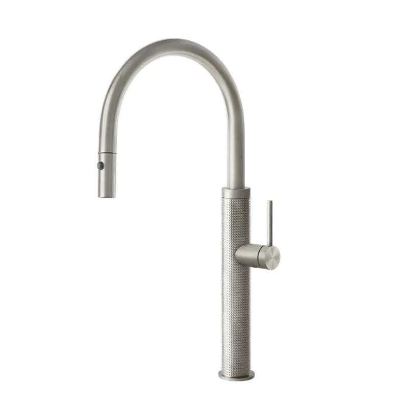 Ultimissimo Modello Miscelatore Lavello Monocomando Con Canna Giravole E Doccetta Estraibile Doppio Getto Steel Brushed 60026 Gessi