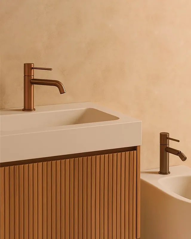 Coppia rubinetti lavabo e bidet senza scarico oro rosa spazzolato Memo Super Prezzo