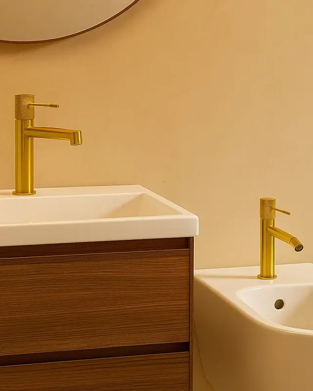 Coppia rubinetti lavabo e bidet senza scarico oro spazzolato Melin Novità