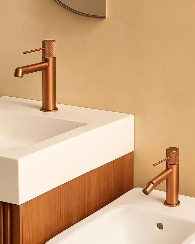 Coppia rubinetti lavabo e bidet senza scarico oro rosa spazzolato Melin Promozione Esclusiva
