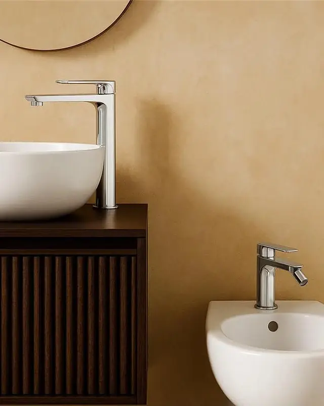 Esclusivo Coppia rubinetti miscelatore lavabo alto e bidet senza scarico cromo Momo