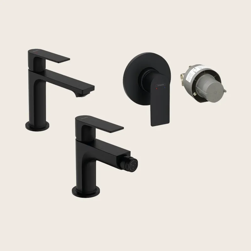 Compra Adesso Hansgrohe Rebris E Set miscelatori lavabo coolstart bidet con scarico e doccia 1 via e parte incasso Nero Opaco