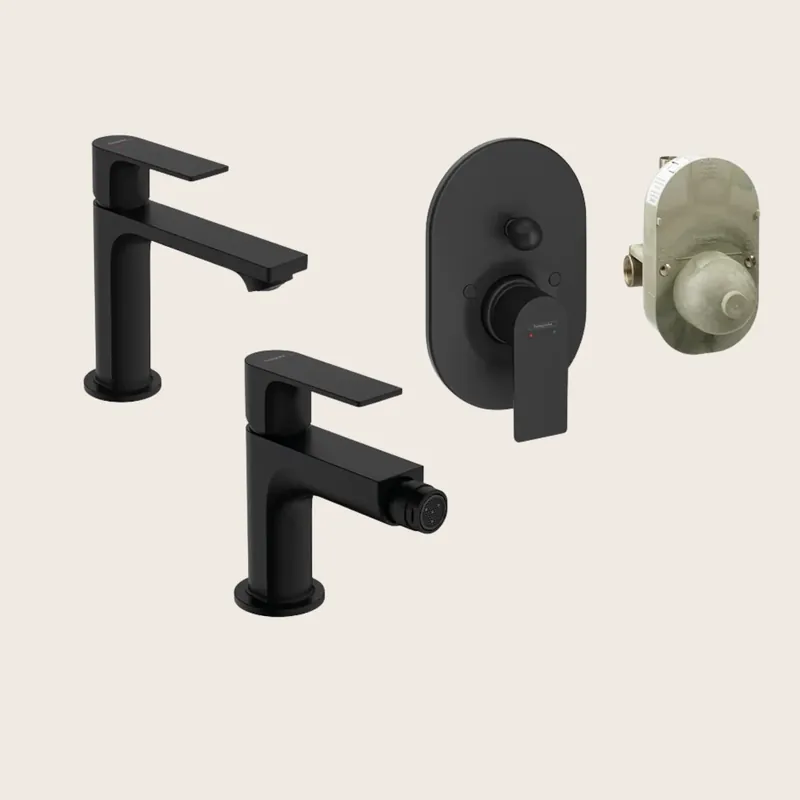 Spedizione Espresso Hansgrohe Rebris E Set Miscelatori Lavabo Coolstart Bidet con scarico e Doccia 2 vie e parte incasso Nero Opaco
