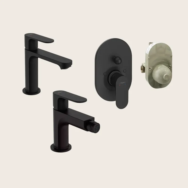 Hansgrohe Rebris S Set Miscelatori Lavabo Coolstart Bidet con scarico e Doccia 2 Vie e Parte Incasso Nero Opaco Consegna Rapida