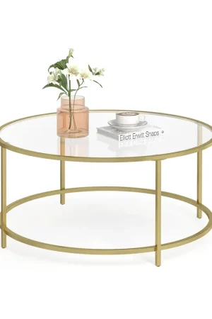 Spedizione Espresso Tavolino Rotondo con Piano in Vetro