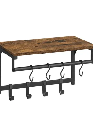 Attaccapanni da Muro con Mensola 40 x 24 x 24 cm Marrone Vintage Reso Gratuito