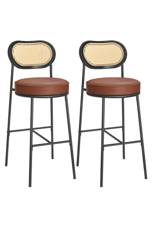 Set da 2 Sgabelli da Bar Sedie da Cucina con Schienale Marrone Caramello Promozione