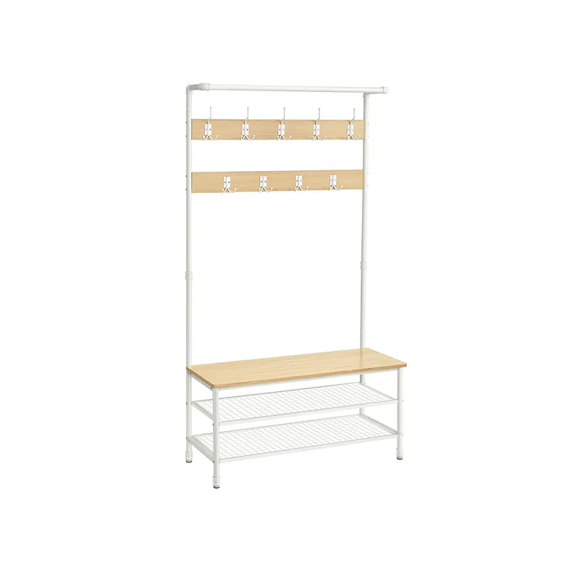 Appendiabiti, Grande Mobile da Ingresso con Panca, 9 Ganci, Scarpiera, Barra Attaccapanni, 41,5 x 100 x 182 cm Affare