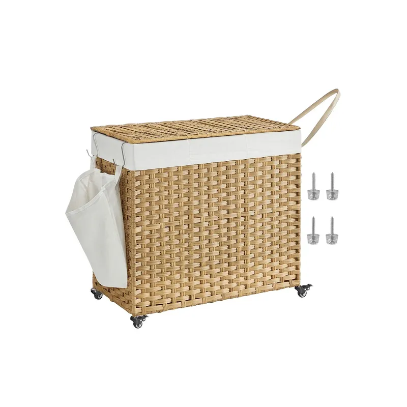 Di Tendenza Carrello Portabiancheria a 3 Scomparti in Rattan