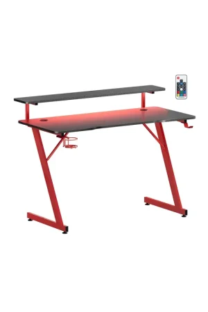 Super Prezzo Scrivania da Gaming con Luci LED Portabicchieri e Gancio Nero e Rosso