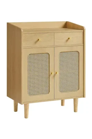 Occasione Imperdibile BOHOVEN Collezione Credenza con Ante Effetto Rattan e Cassetti Beige Rovere